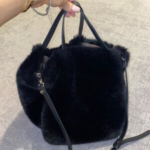 Faux Fur Top Handle Cross Body Purse